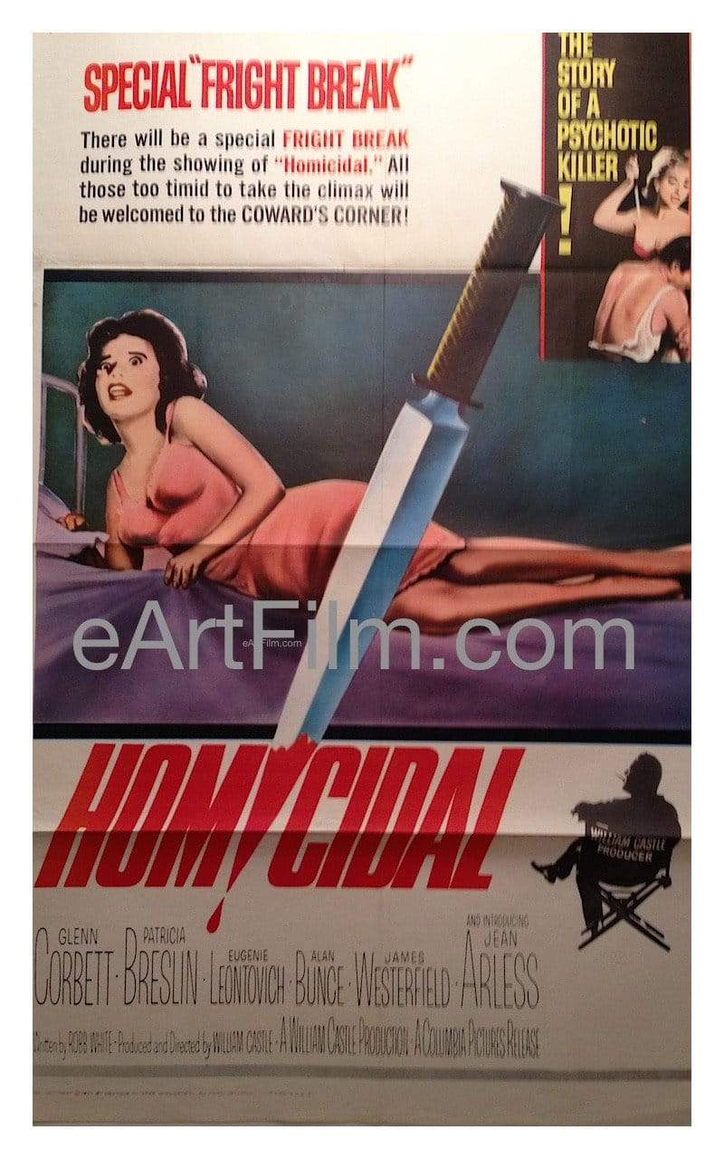 eArtFilm.com U.S One Sheet (27"x41") Homicidal 1961 27x41 Original U.S One Sheet Movie Poster