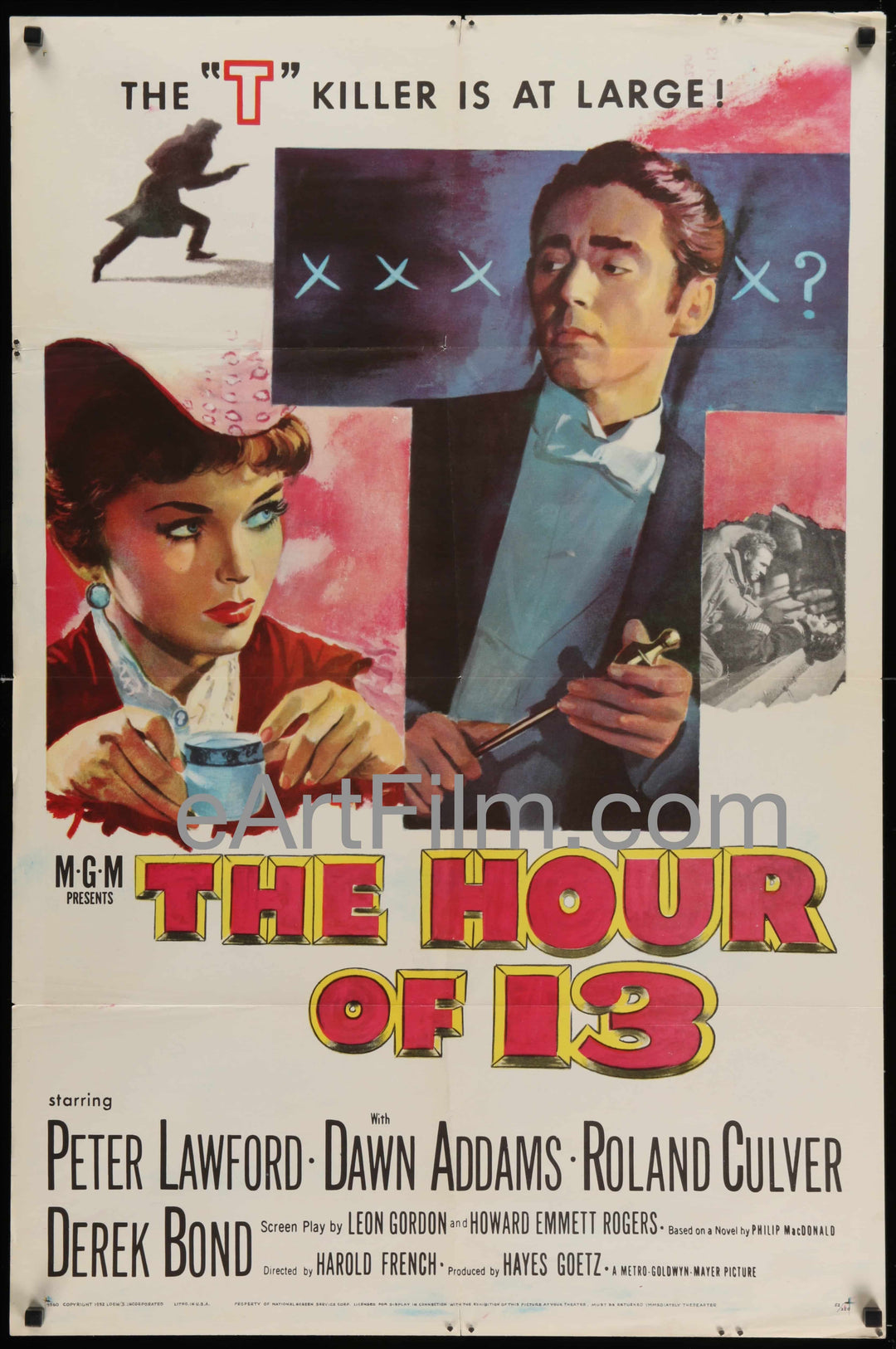eArtFilm.com U.S One Sheet (27"x41") Hour Of 13-Peter Lawford-Dawn Addams-Killer Mystery Thriller-1952-27x41