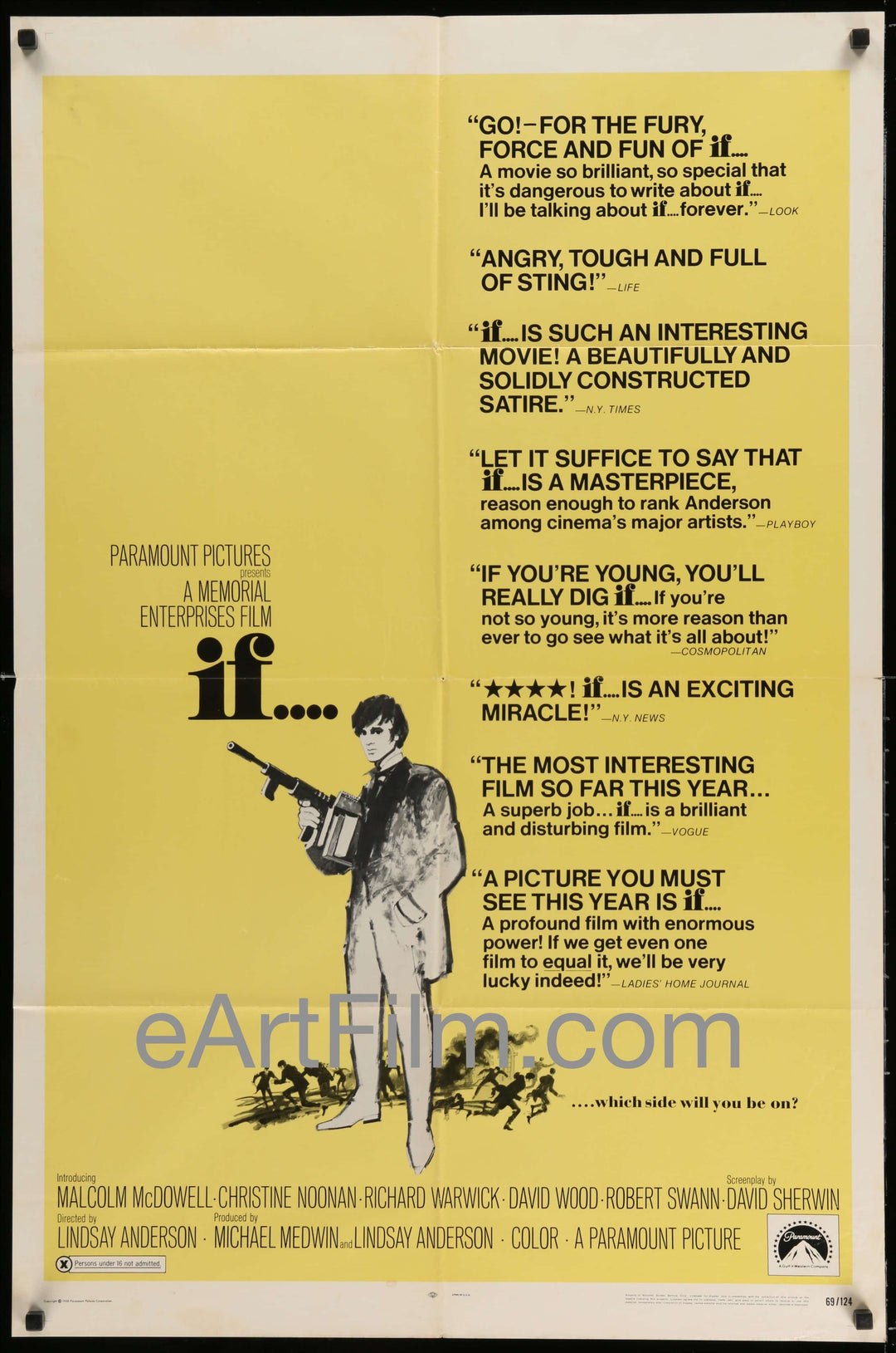 eArtFilm.com U.S One Sheet (27"x41") IF-Lindsay Anderson-Malcolm McDowell-Christine Noonan-X Rating-1969-27x41