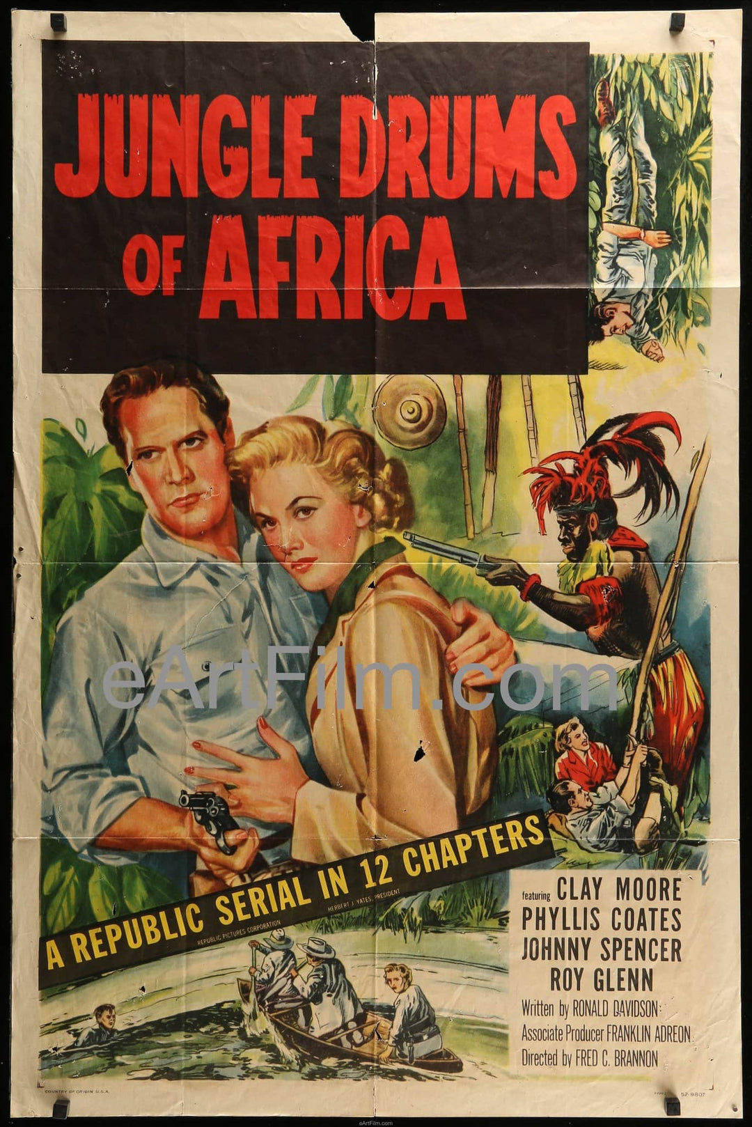 eArtFilm.com U.S One Sheet (27"x41") Jungle Drums Of Africa-1952-27x41-Republic Serial-Clayton Moore