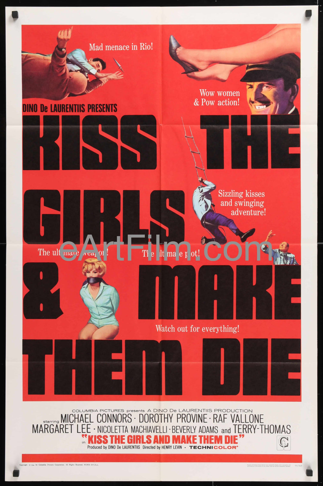 eArtFilm.com U.S One Sheet (27"x41") Kiss The Girls & Make Them Die 1967 27x41 007'ish villainy & espionage spoof
