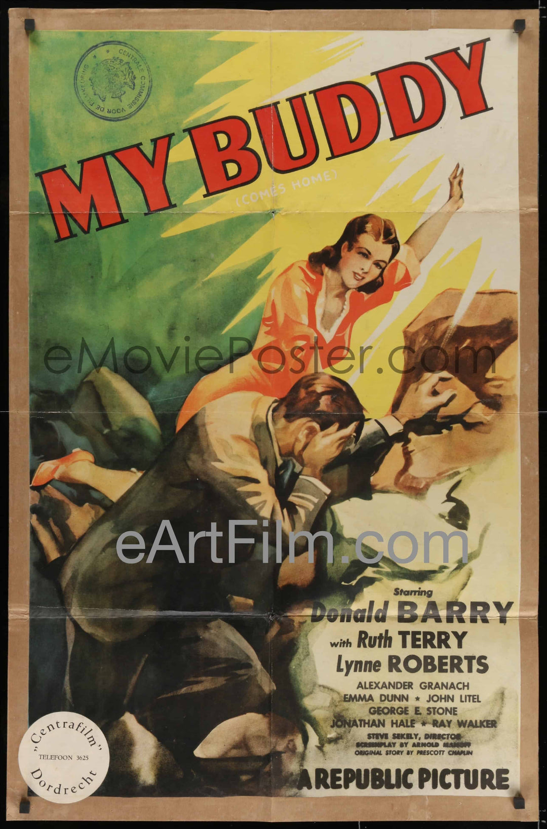 eArtFilm.com U.S One Sheet (27"x41") Kraftbacked My Buddy original movie poster kraftbacked Donald "Red" Barry 1944 crime thriller