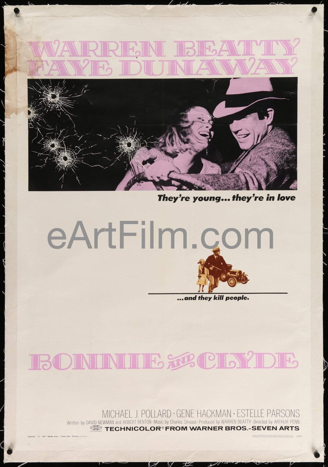 eArtFilm.com U.S One Sheet (27"x41") Linen Backed Bonnie and Clyde-1967-27x41-Linenbacked-Faye Dunaway-Warren Beatty
