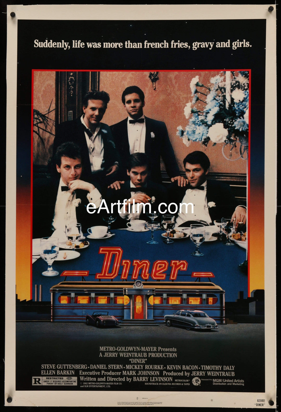 eArtFilm.com U.S One Sheet (27"x41") Linen Diner 1982 27x41 linenbacked Barry Levinson comedy classic Bacon-Rourke-Barkin