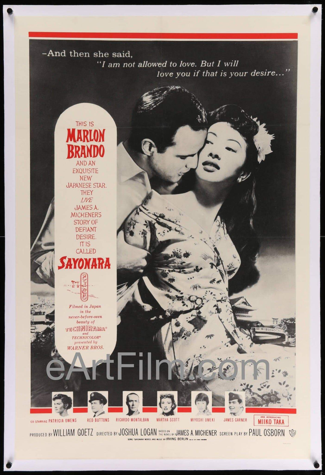 eArtFilm.com U.S One Sheet (27"x41") Linen Sayonara R60s-1957 27x41 Linen Backed U.S Military One Sheet Movie Poster