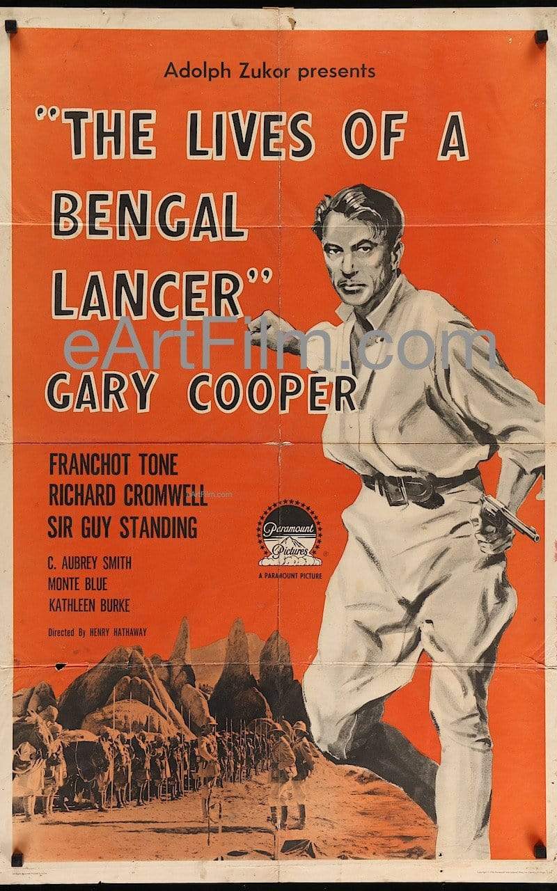 eArtFilm.com U.S One Sheet (27"x41") Lives Of A Bengal Lancer R58/1935 27x41 Vintage One Sheet-Gary Cooper
