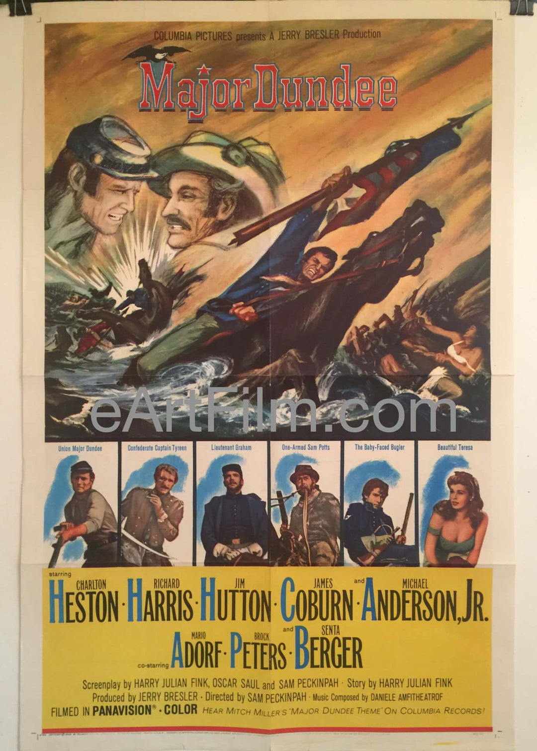 eArtFilm.com U.S One Sheet (27"x41") Major Dundee-Sam Peckinpah-Charlton Heston-Senta Berger-1965-27x41