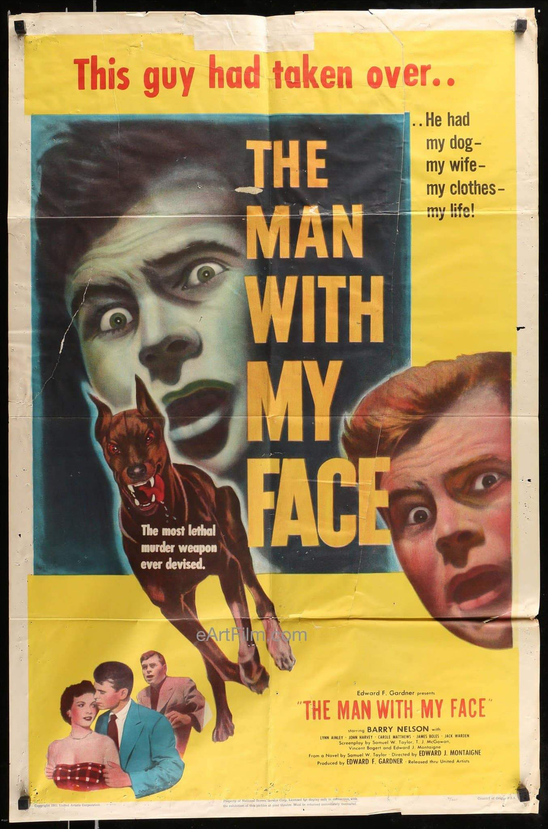 eArtFilm.com U.S One Sheet (27"x41") Man With My Face 1951 27x41 Original U.S One Sheet Movie Poster