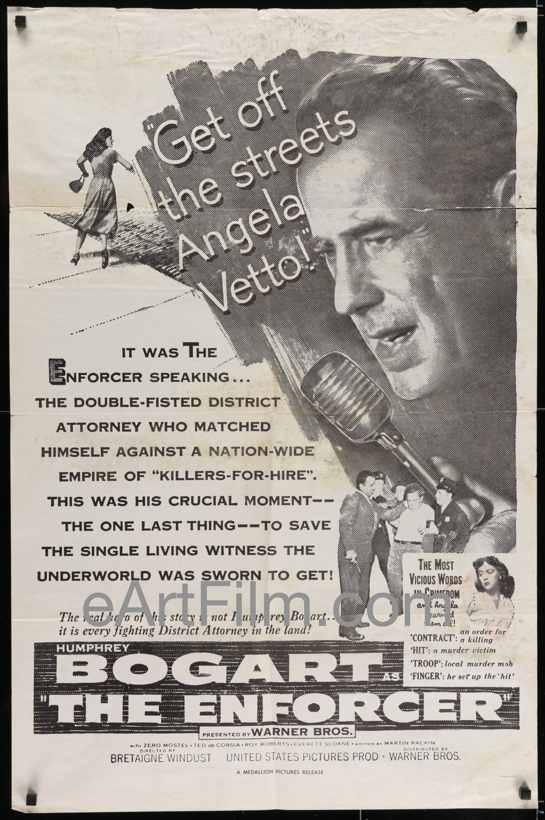 eArtFilm.com U.S One Sheet (27"x41")-Military Enforcer-Humphrey Bogart-Zero Mostel-classic crime film noir-27x41-R60's