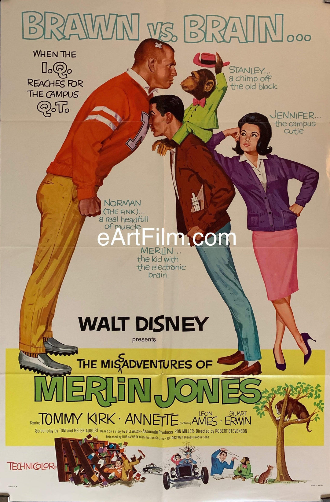 eArtFilm.com U.S One Sheet (27"x41") Misadventures Of Merlin Jones 1964 27x41 One Sheet Walt Disney
