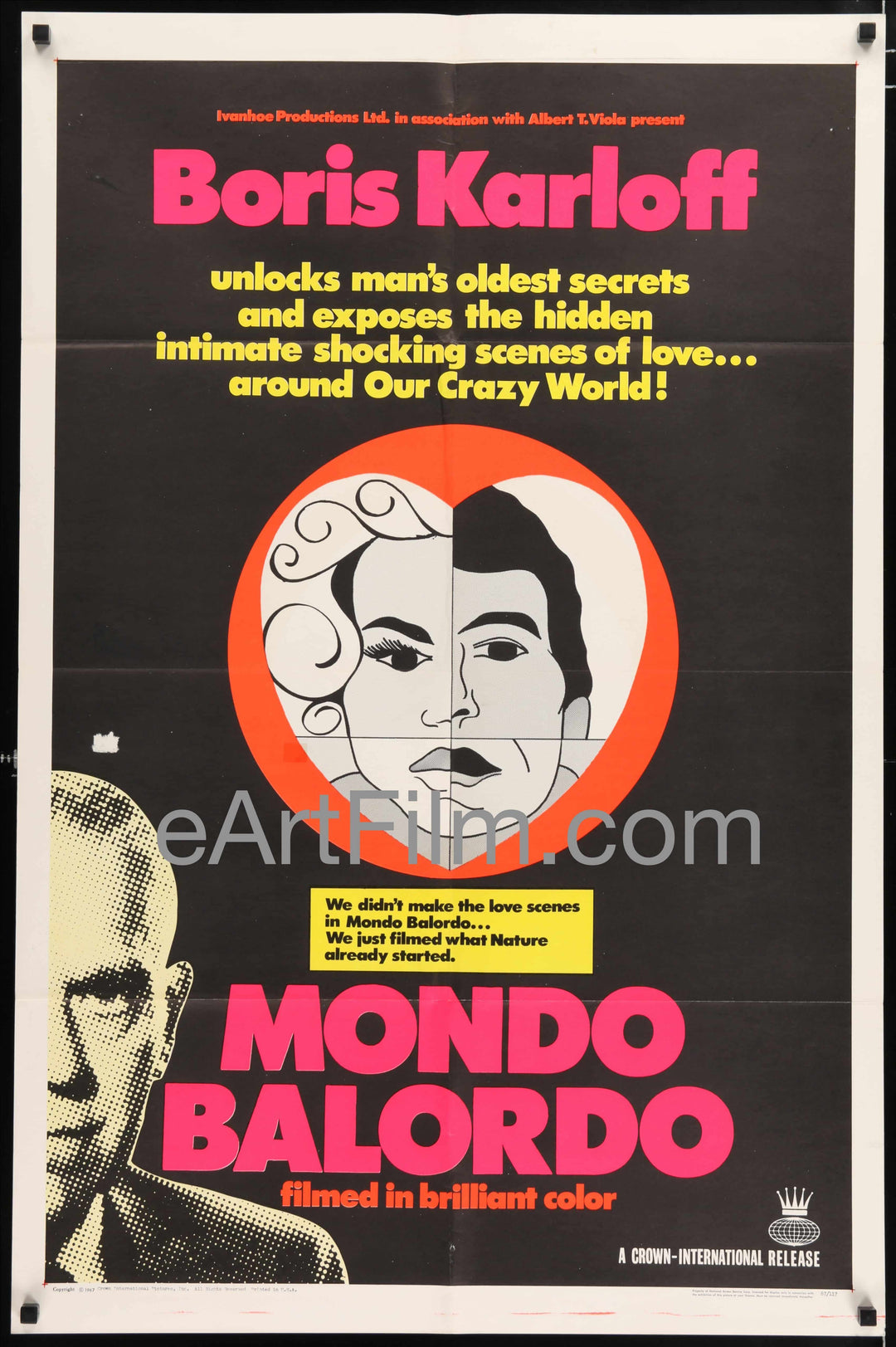 eArtFilm.com U.S One Sheet (27"x41") Mondo Balordo-Boris Karloff-human-oddities horror shockumentary-1967-27x41