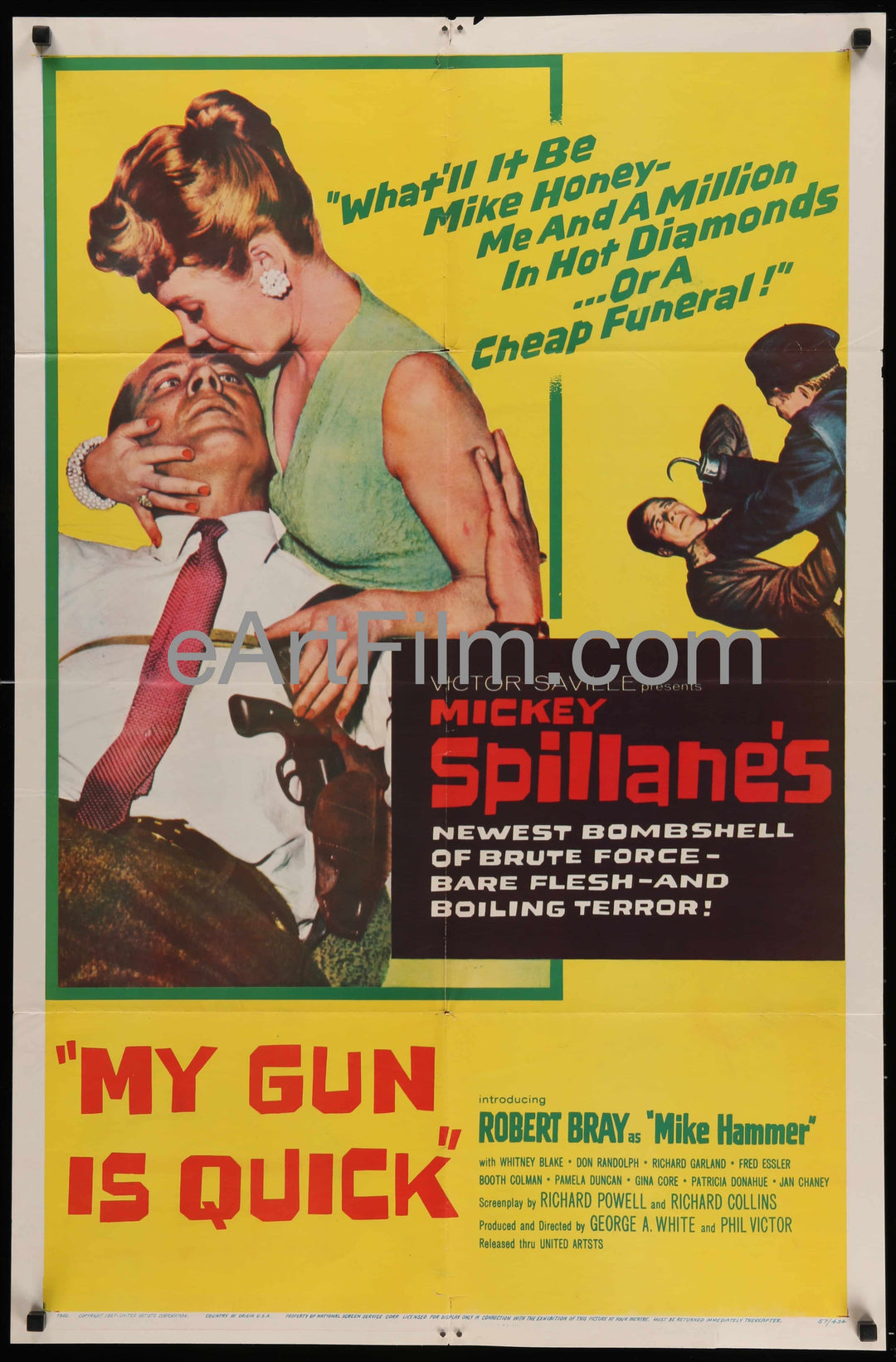 eArtFilm.com U.S One Sheet (27"x41") My Gun Is Quick vintage movie poster Mickey Spillane Mike Hammer crime film noir