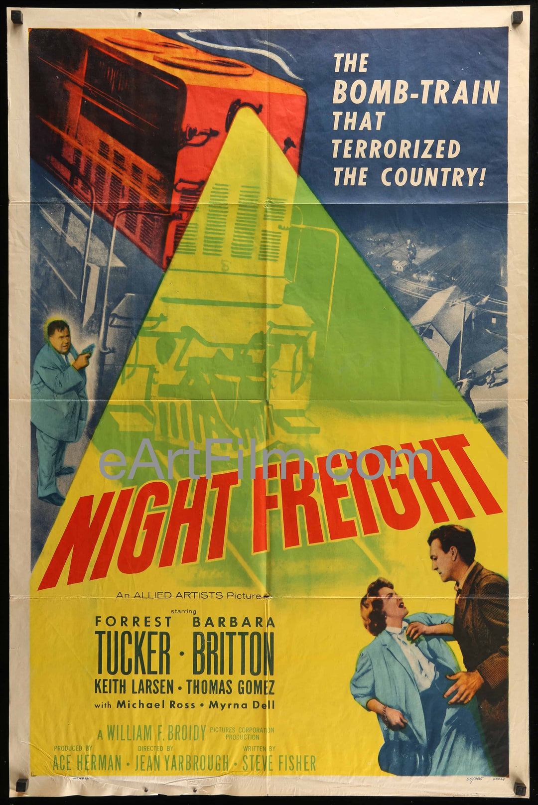 eArtFilm.com U.S One Sheet (27"x41") Night Freight-Forrest Tucker-George Sanders-Bomb Train Terror-1955-27x41