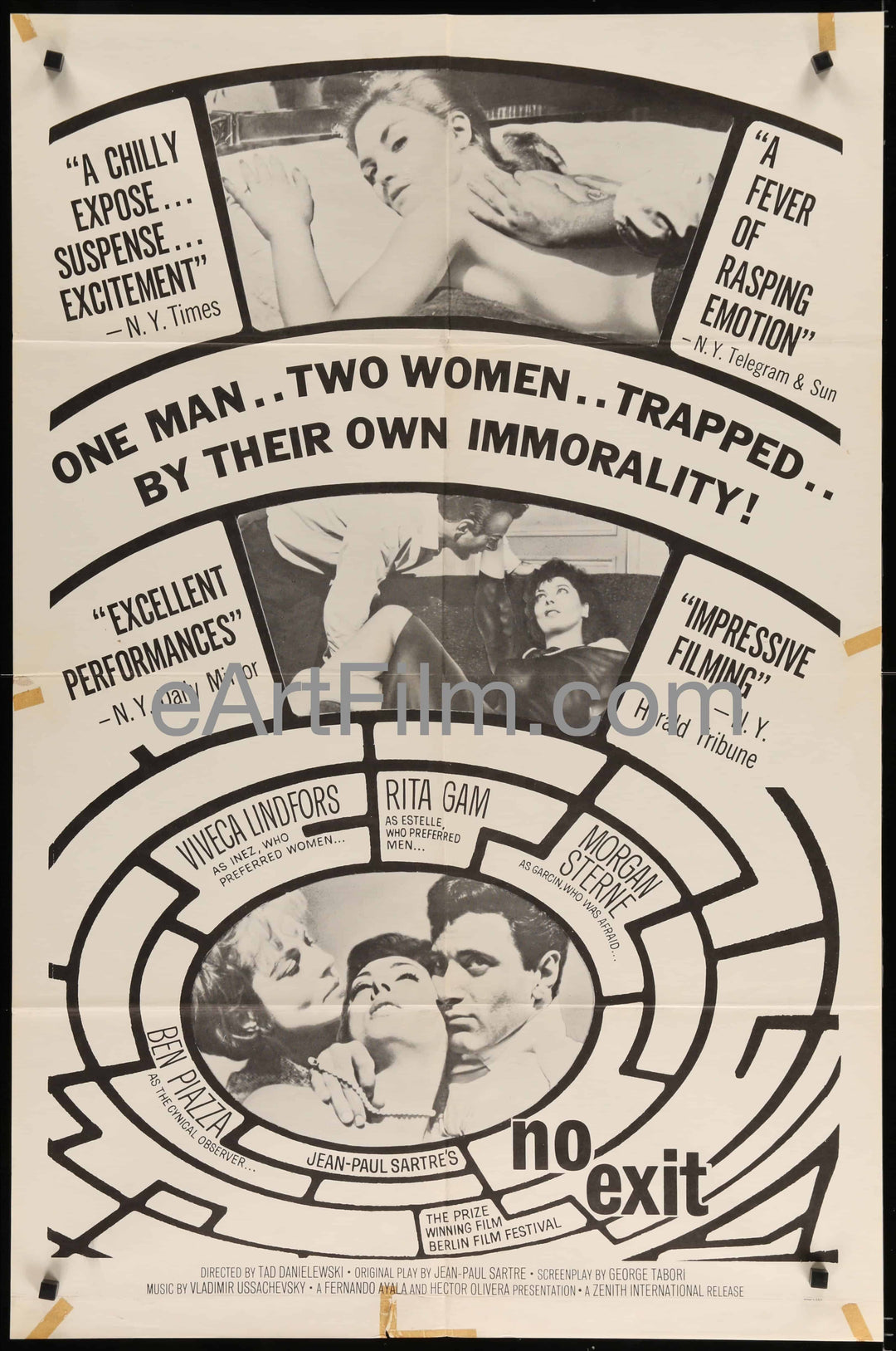 eArtFilm.com U.S One Sheet (27"x41") No Exit Orson Welles directed Sartre's bizarre mind game tale 1962