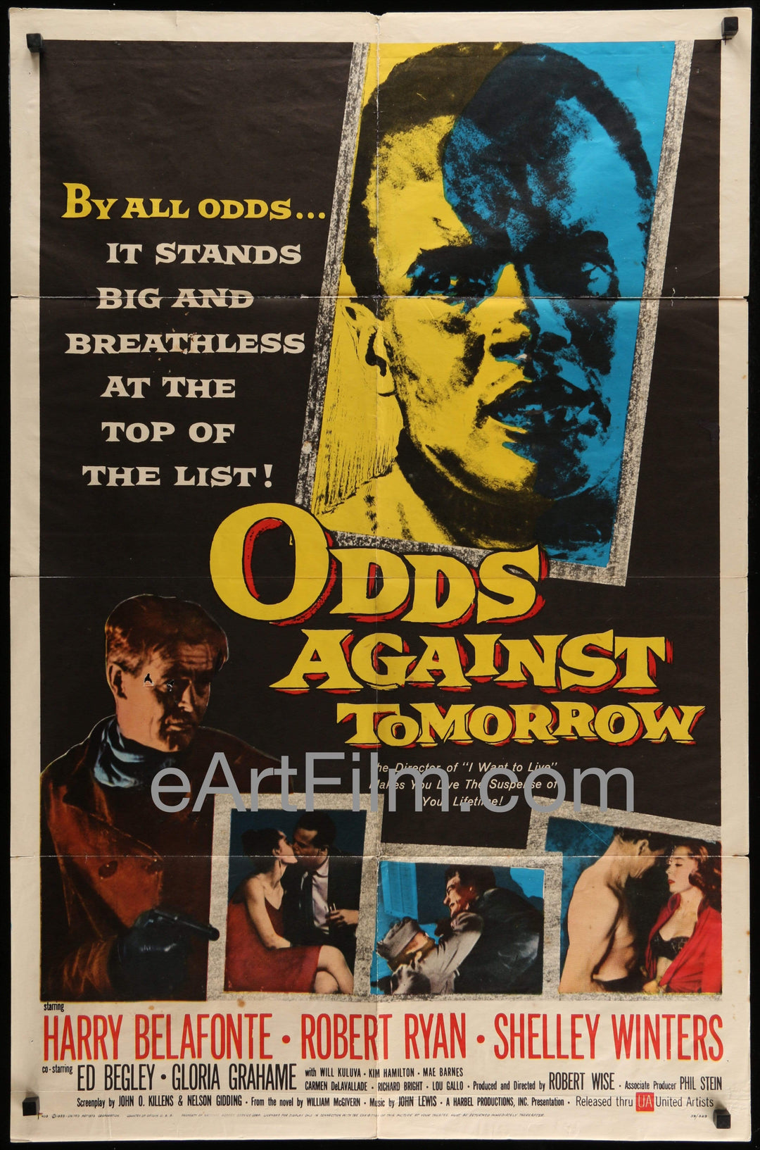 eArtFilm.com U.S One Sheet (27"x41") Odds Against Tomorrow-Harry Belafonte-Robert Ryan-Shelley Winters-Ed Begley-1959