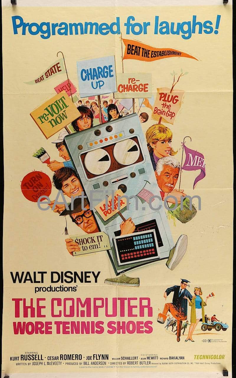eArtFilm.com U.S One Sheet (27"x41")-Original-Vintage-Movie-Poster Computer Wore Tennis Shoes-Disney- Kurt Russell- Cesar Romero-Joe Flynn-1968-27x41
