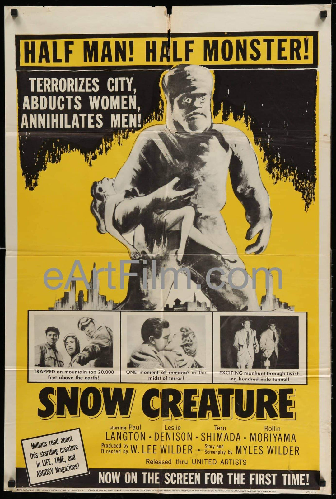 eArtFilm.com U.S One Sheet (27"x41")-Original-Vintage-Movie-Poster Snow Creature 1954 27x41 One Sheet United States
