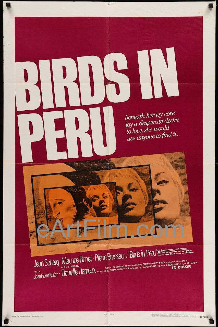 eArtFilm.com U.S One Sheet (27"x41")-Original-Vintage-Movie-Poster "X" Rated Birds In Peru-Les oiseaux vont mourir au Perou-Jean Seberg-1968-27x41-X rated