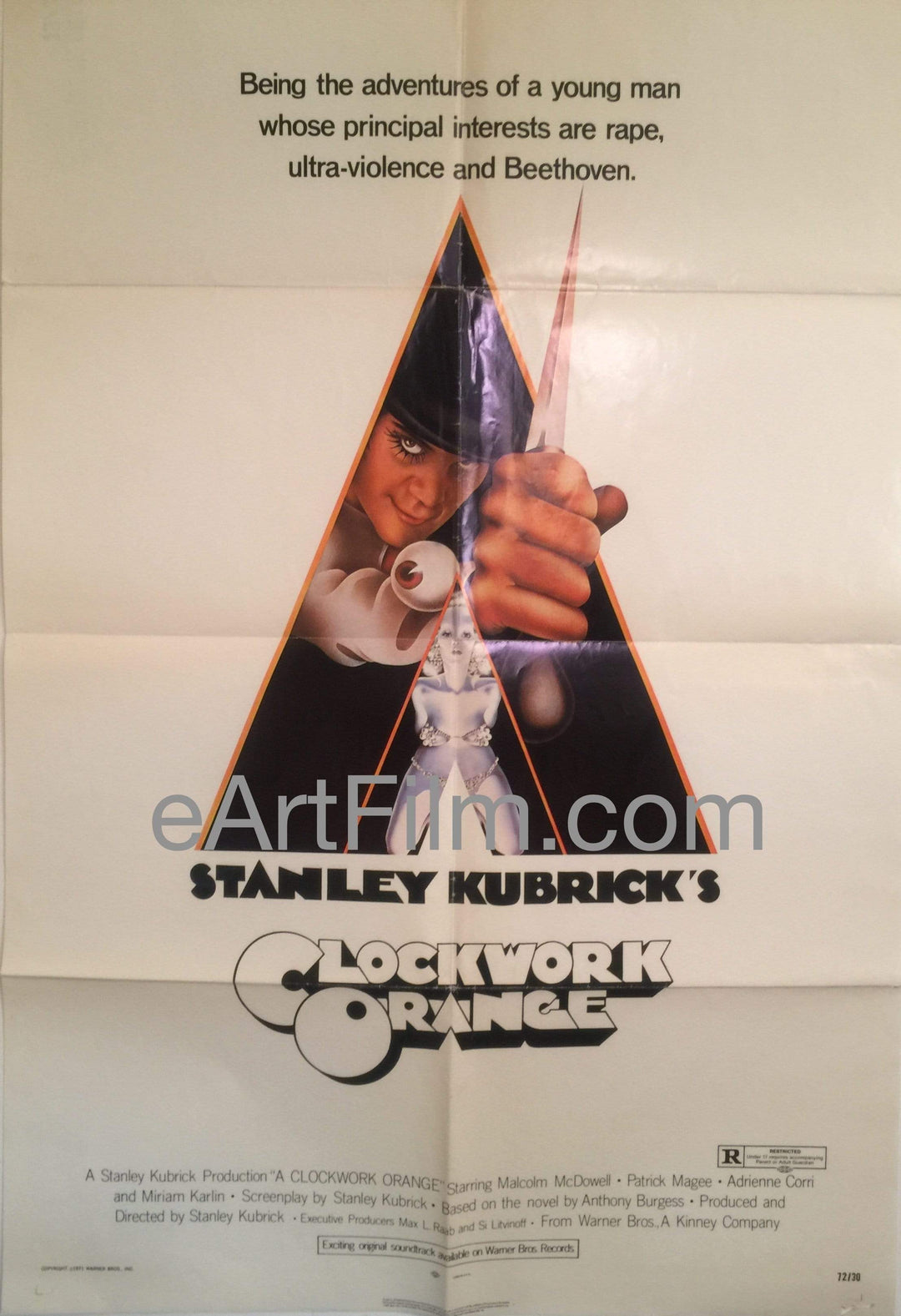 eArtFilm.com U.S One Sheet (27'x41") Originally "X" Clockwork Orange Stanley Kubrick vintage movie poster 27x41