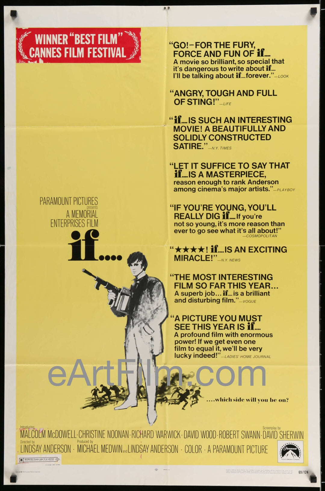 eArtFilm.com U.S One Sheet (27"x41") Originally "X" IF-Lindsay Anderson-Malcolm McDowell-Christine Noonan-R Snipe Over X-1969-27x41