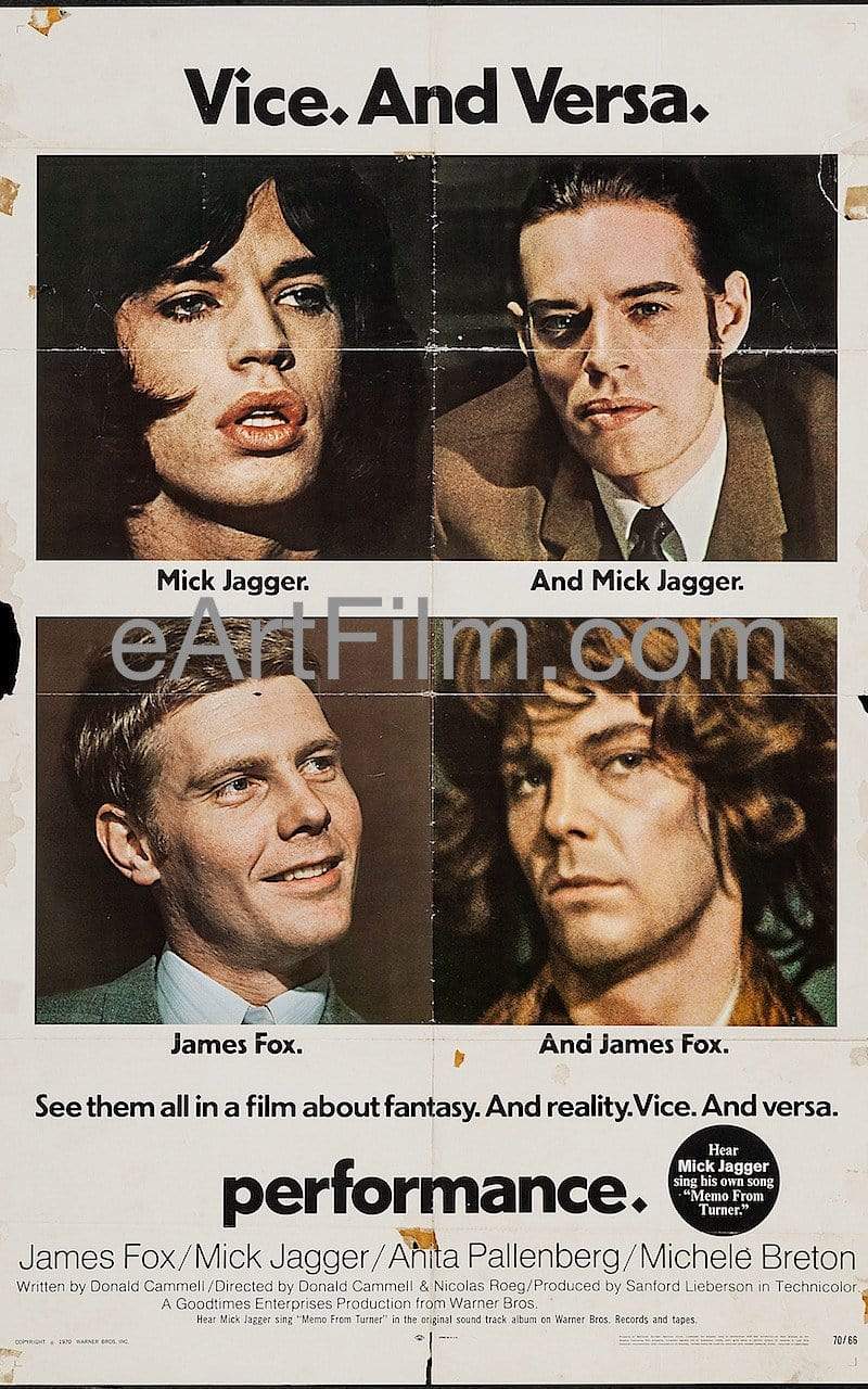 eArtFilm.com U.S One Sheet (27"x41") Originally "X" Performance-Mick Jagger-Nicolas Roeg-Cult Classic-1970-27x41