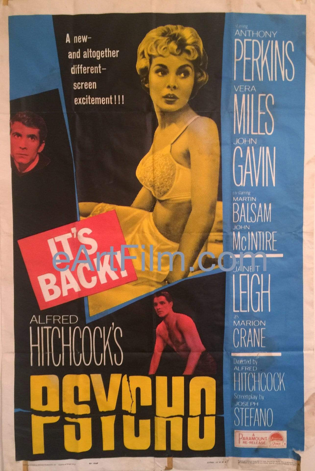 eArtFilm.com U.S One Sheet (27"x41") Psycho Alfred Hitchcock Anthony Perkins Janet Leigh John Gavin R65 27x41