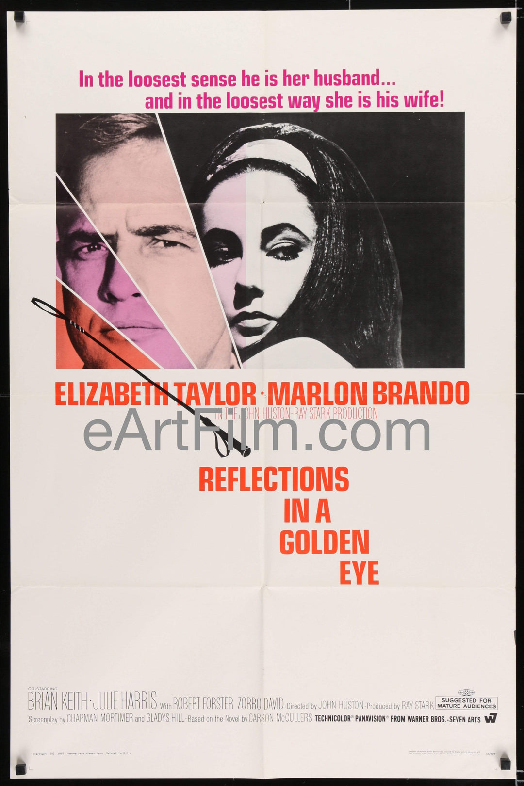 eArtFilm.com U.S One Sheet (27"x41") Reflections In A Golden Eye-Elizabeth Taylor-Marlon Brandon-John Huston-1967-27x41