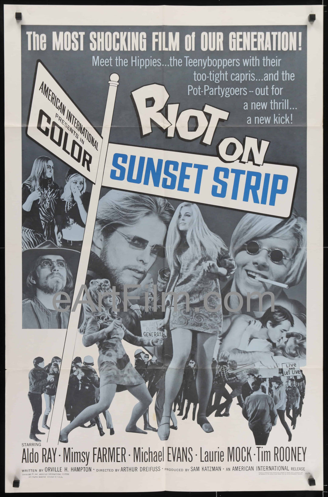 eArtFilm.com U.S One Sheet (27"x41") Riot On Sunset Strip-Aldo Ray-Mimsy Farmer-hippy riots classic-1967-27x41