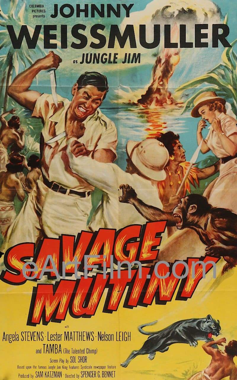 eArt/Film U.S One Sheet (27"x41'') Savage Mutiny-1953-27x41-Johnny Weissmuller as Jungle Jim!
