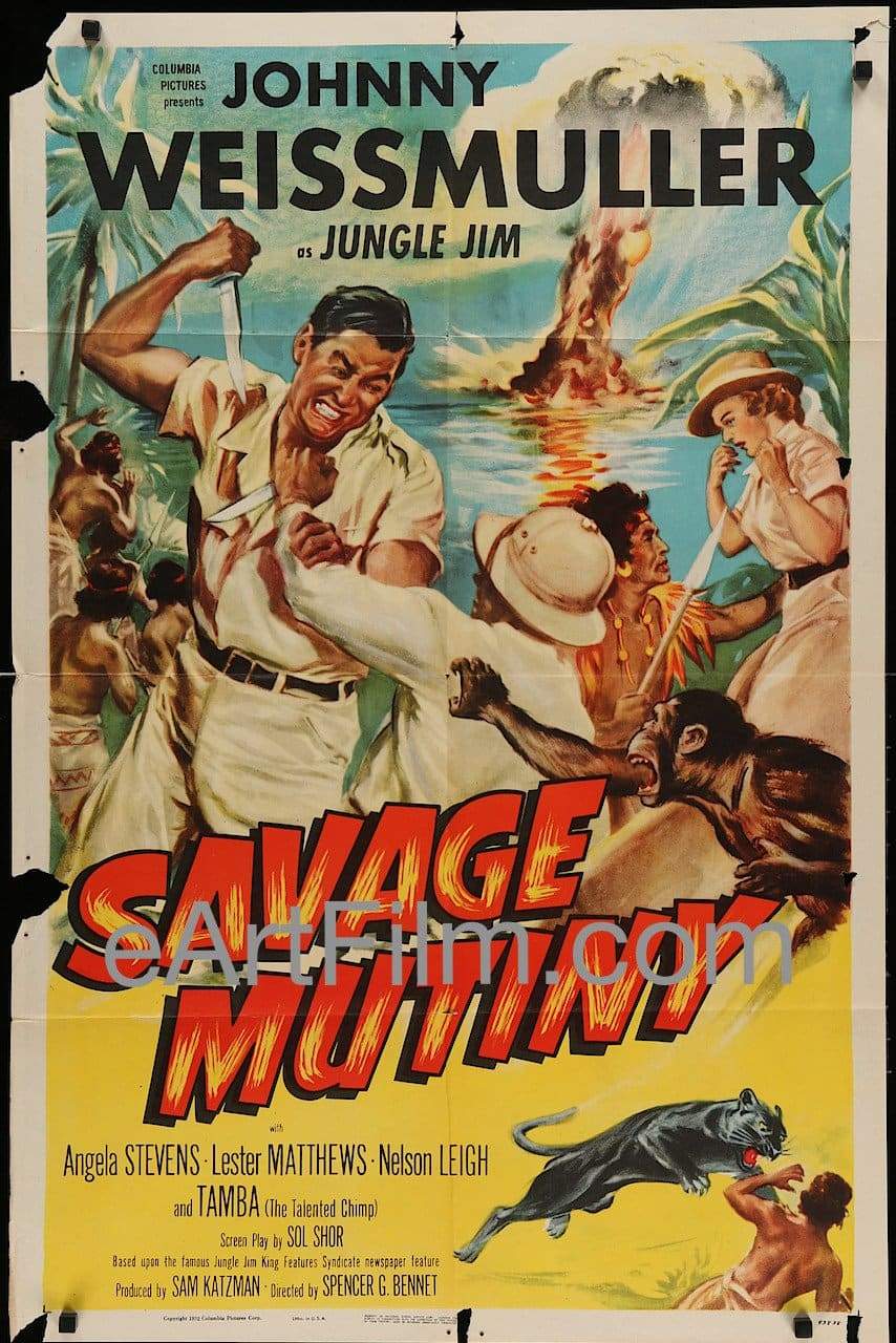 eArt/Film U.S One Sheet (27"x41'') Savage Mutiny-1953-27x41-Johnny Weissmuller as Jungle Jim!