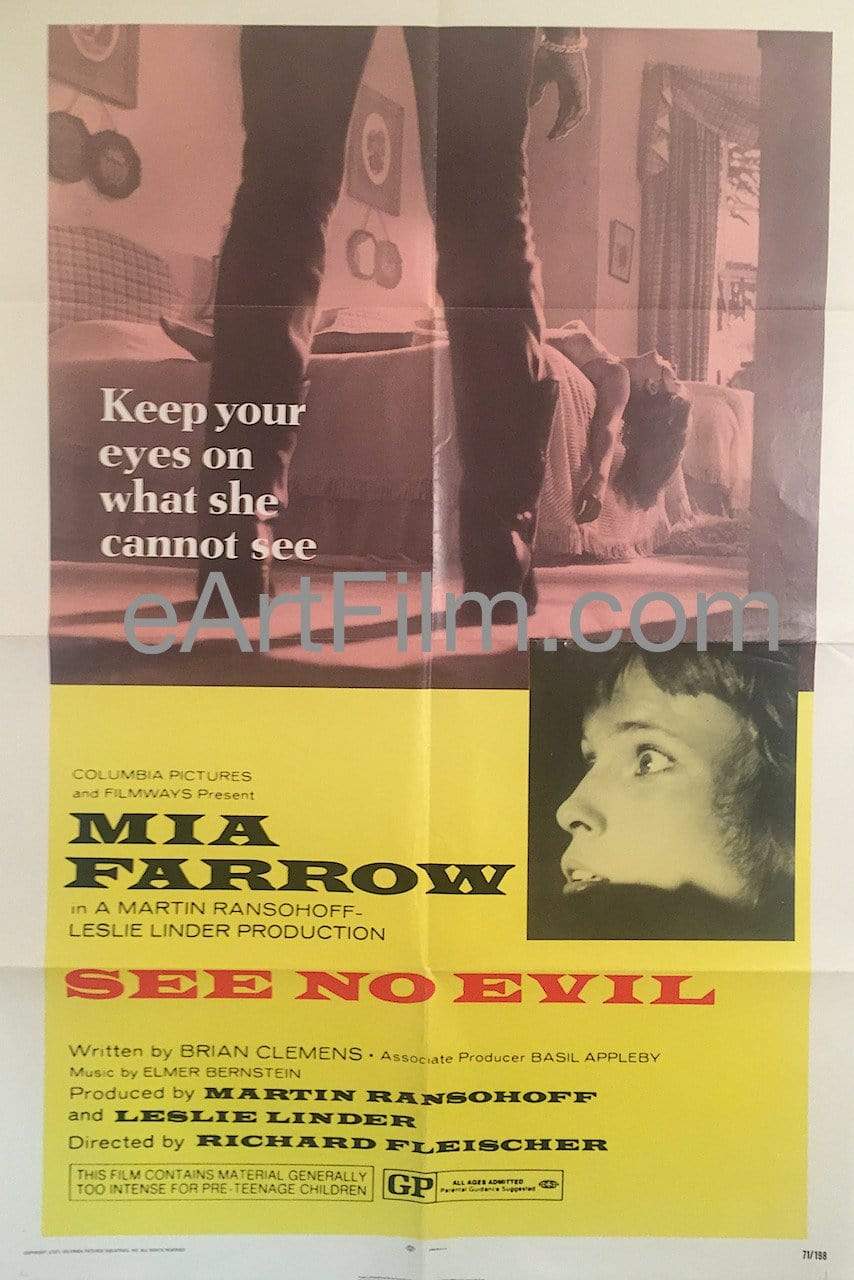 eArtFilm.com U.S One Sheet (27"x41") See No Evil-1971-27x41-Mia Farrow-Richard Fletcher-Robin Bailey