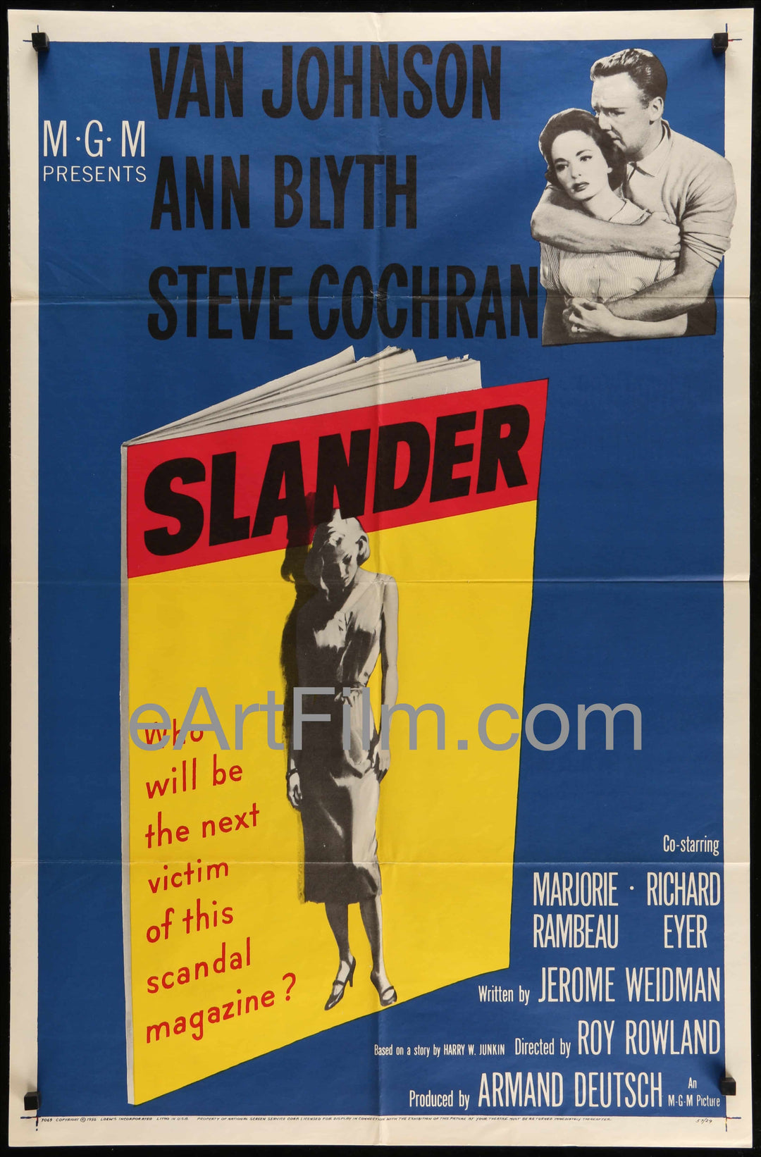 eArtFilm.com U.S One Sheet (27"x41") Slander-Van Johnson-Ann Blyth-slanderous tabloid drama-1957-27x41