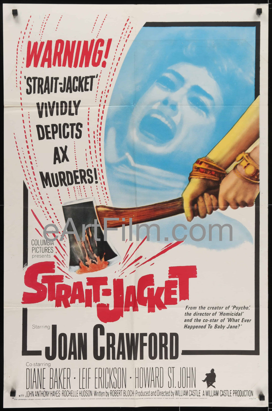 eArtFilm.com U.S One Sheet (27"x41") StraitJacket movie poster Joan Crawford axe murders 1964 27x41