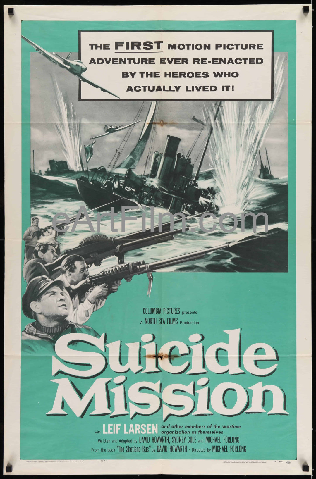 eArtFilm.com U.S One Sheet (27"x41") Suicide Mission-Michael Forlong-Leif Larsen-Anthony Oliver-English Navy thriller-1956