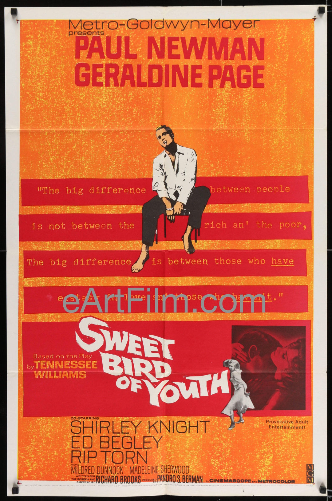 eArtFilm.com U.S One Sheet (27'x41) Sweet Bird Of Youth-Paul Newman- Geraldine Page-Ed Begley-Tennessee Williams-1962