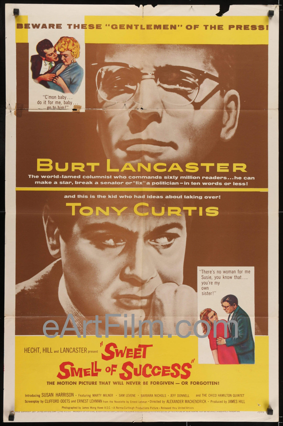 eArtFilm.com U.S One Sheet (27"x41") Sweet Smell Of Success-Tony Curtis-Burt Lancaster-1957-27x41