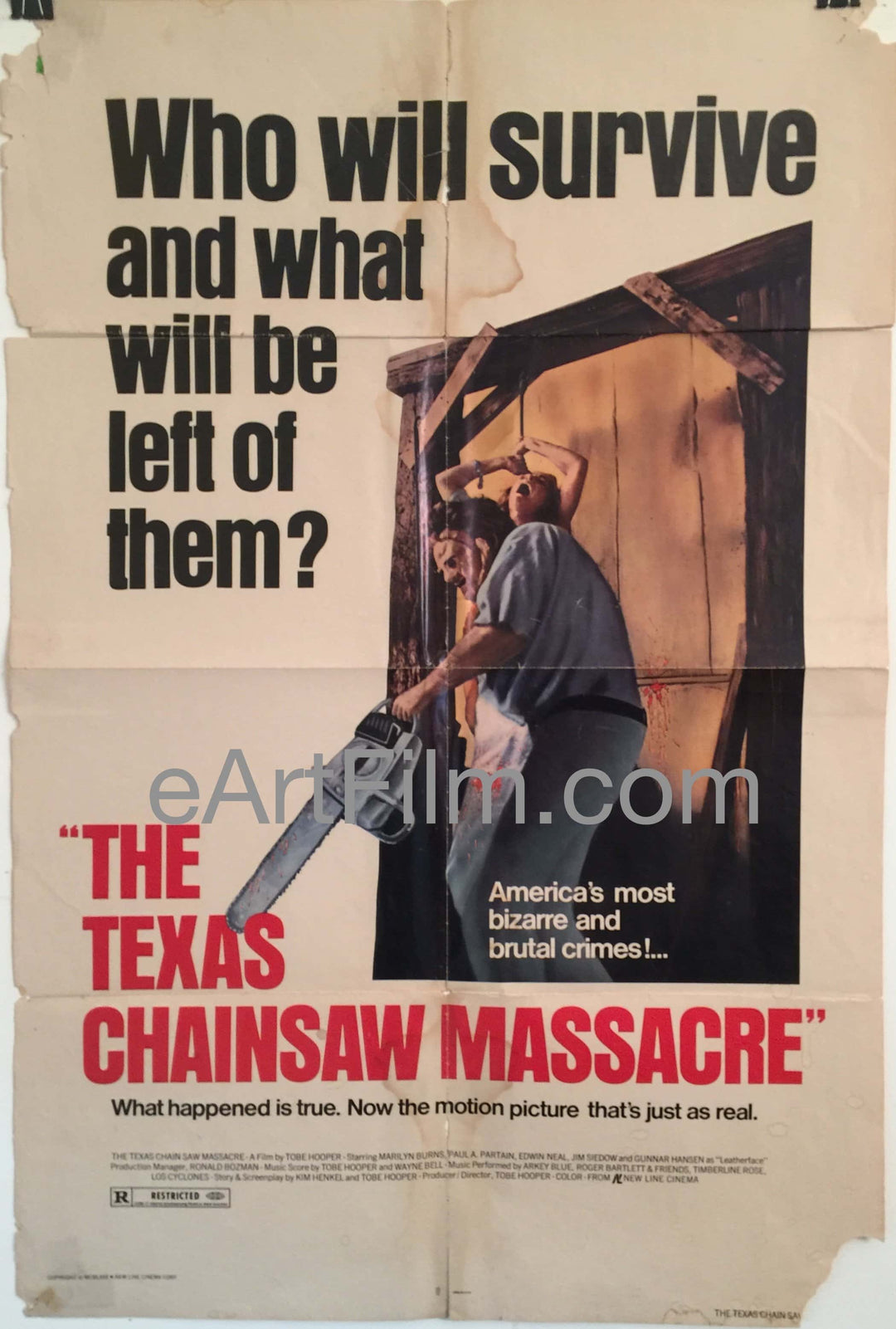 eArtFilm.com U.S One Sheet (27"x41') Texas Chainsaw Massacre-Tobe Hooper-Marilyn Burns-Gunnar Hansen-1980-27x41