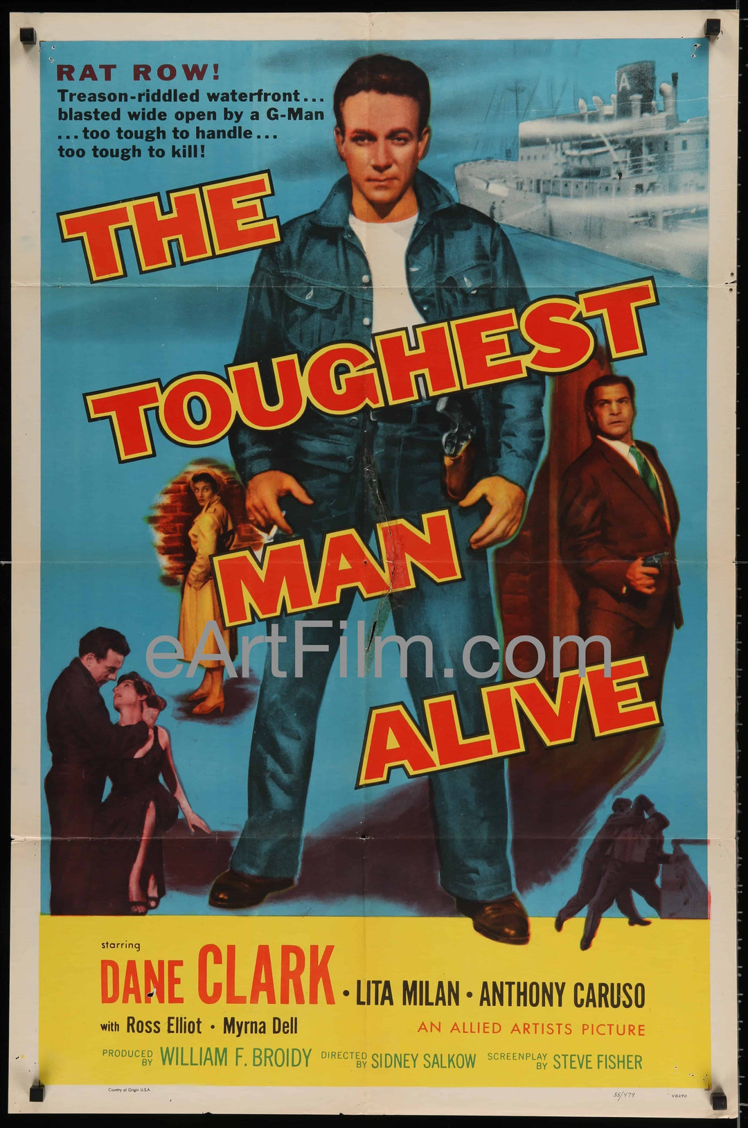 eArtFilm.com U.S One Sheet (27"x41") Toughest Man Alive-Dane Clark-Lita Milan-Anthony Caruso-G-man crime thriller-1955
