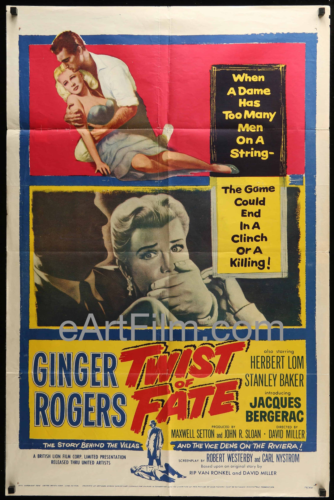 eArtFilm.com U.S One Sheet (27"x41") Twist Of Fate aka Beautiful Stranger Ginger Rogers film noir 1954 27x41
