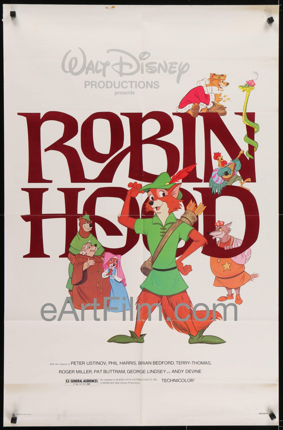 eArtFilm.com U.S One Sheet (27"x41") Walt Disney's Robin Hood-Peter Ustinov-Phil Harris-Terry Thomas-R1982-27x41