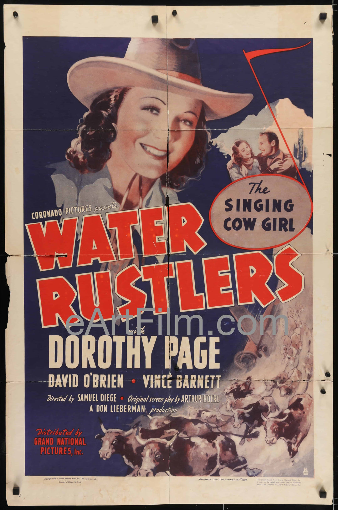 eArtFilm.com U.S One Sheet (27"x41") Water Rustlers-Dorothy Page as The Singing Cow Girl-David O'Brien-1939-27x41