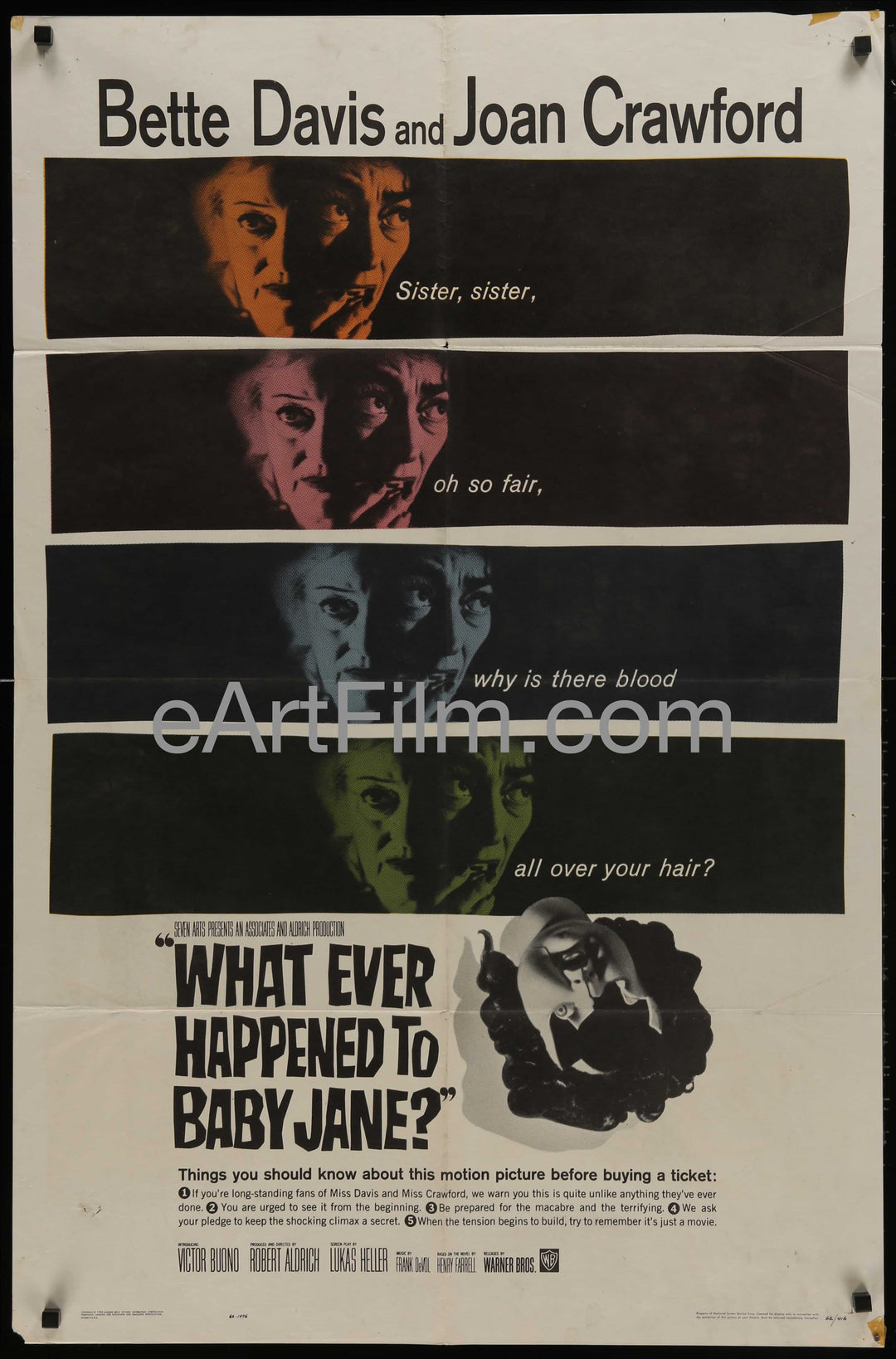eArtFilm.com U.S One Sheet (27"x41") What Ever Happened To Baby Jane?-Bette Davis-Joan Crawford-Robert Aldrich-1962-27x41