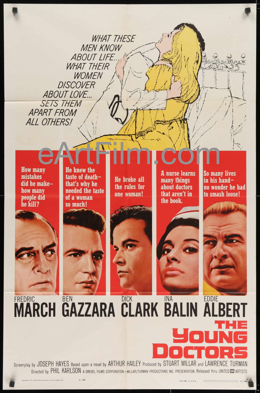 eArtFilm.com U.S One Sheet (27"x41'') Young Doctors vintage movie poster Dick Clark Ben Gazzara 1961 27x41