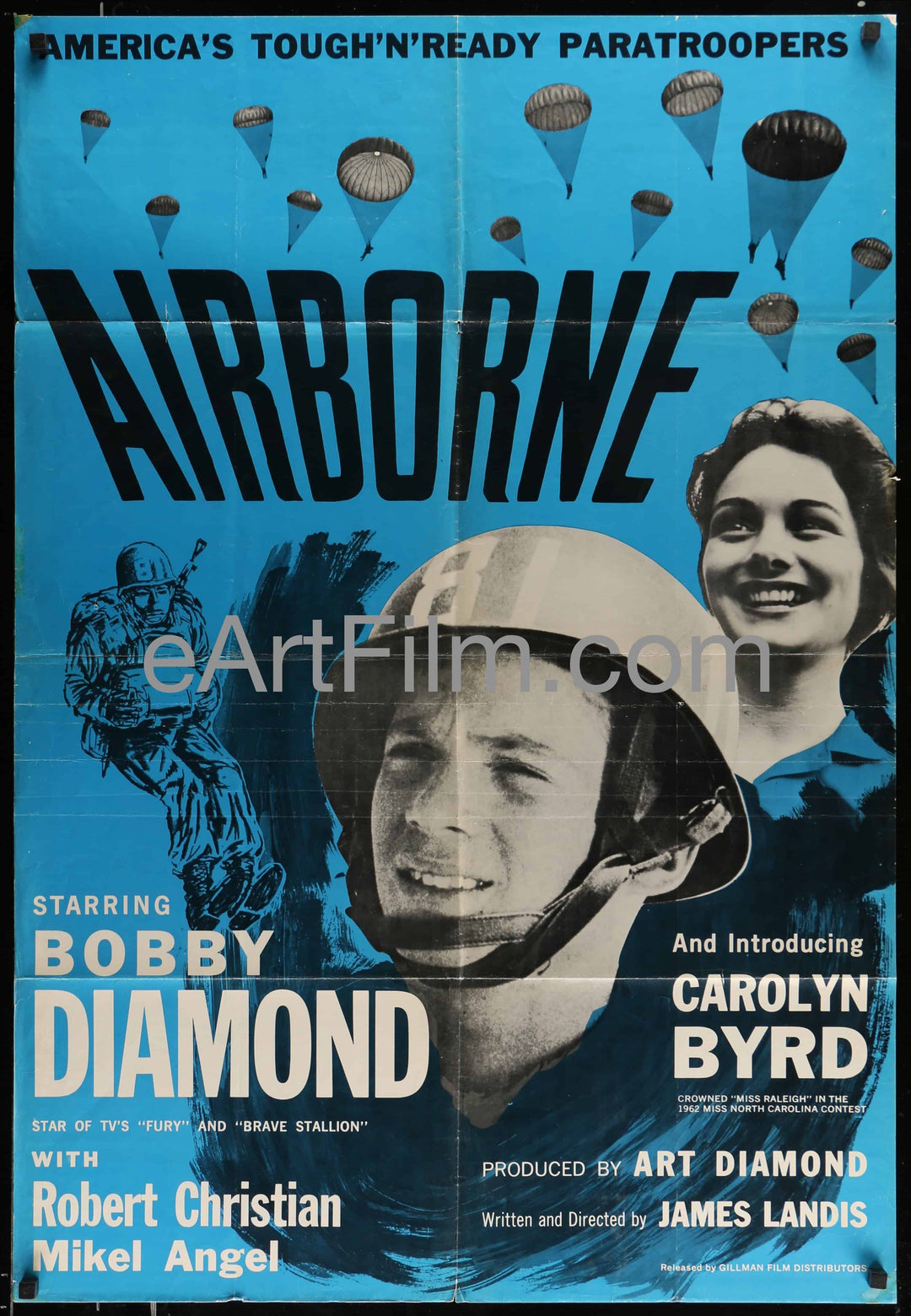 eArtFilm.com U.S One Sheet (28"x41") Airborne-Bobby Diamond-Robert Christian-Paratrooper Drama-1962-28x41