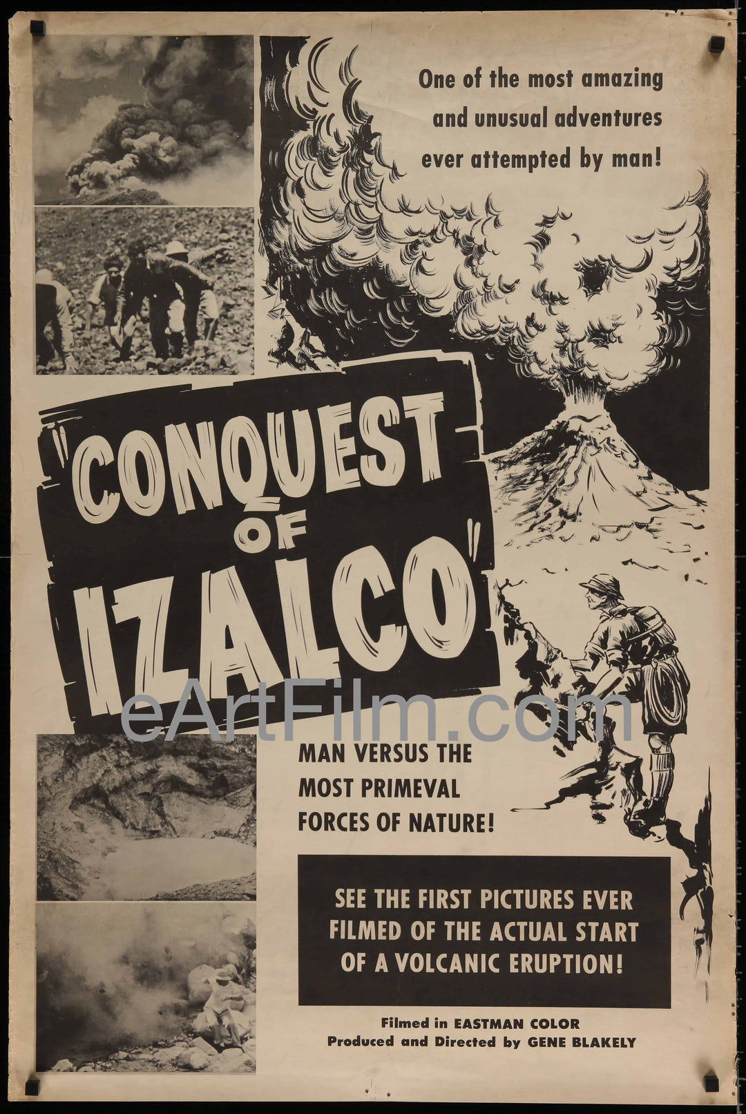 eArtFilm.com U.S One Sheet (28"x42") Conquest Of Izalco-Gene Blakely Volcano-Nature Documentary-1960s-28x42