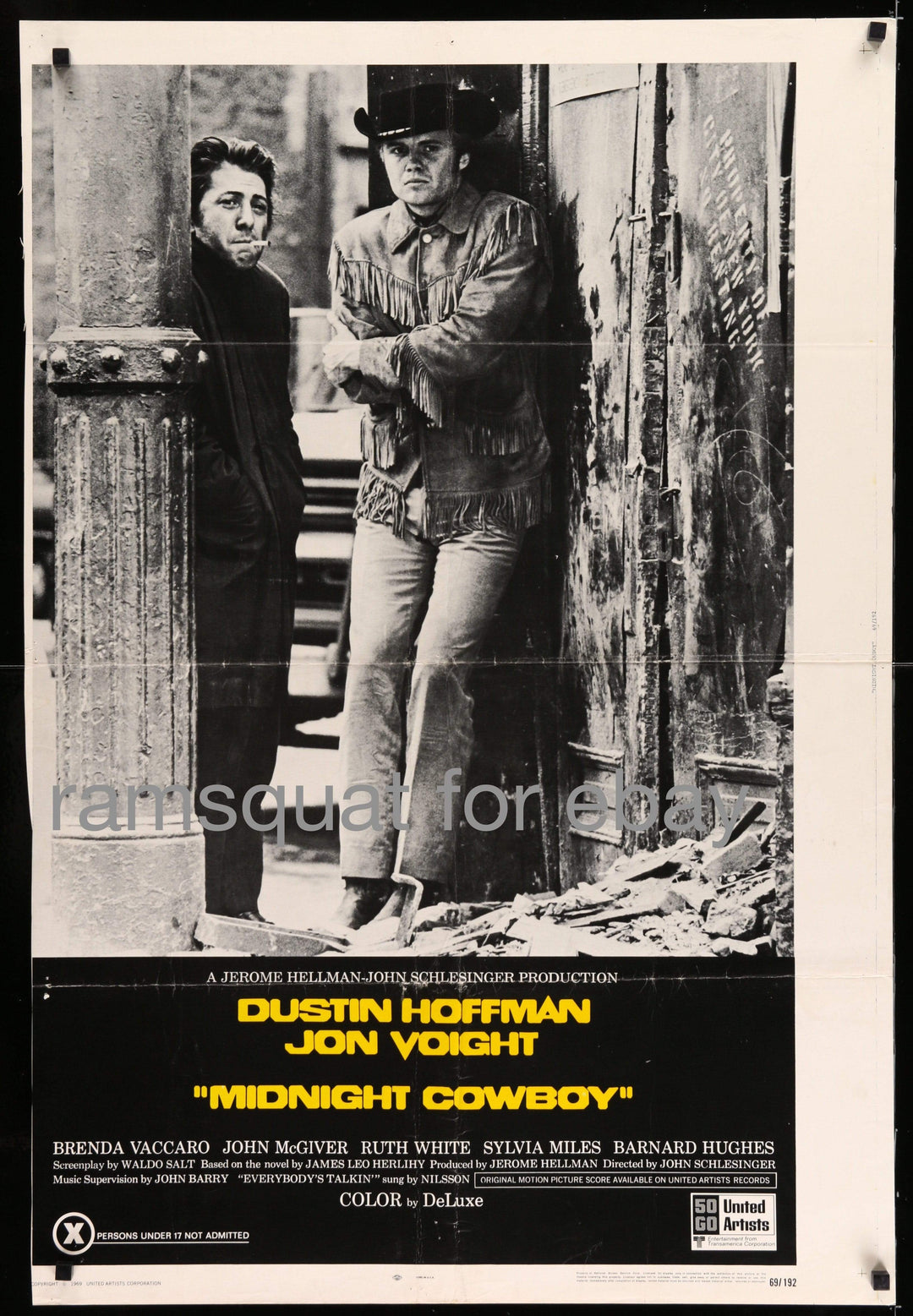 eArtFilm.com U.S One Sheet (30"x40") Midnight Cowboy-Dustin Hoffman-Jon Voight-Brenda Vaccaro-John Schlesinger-X rated