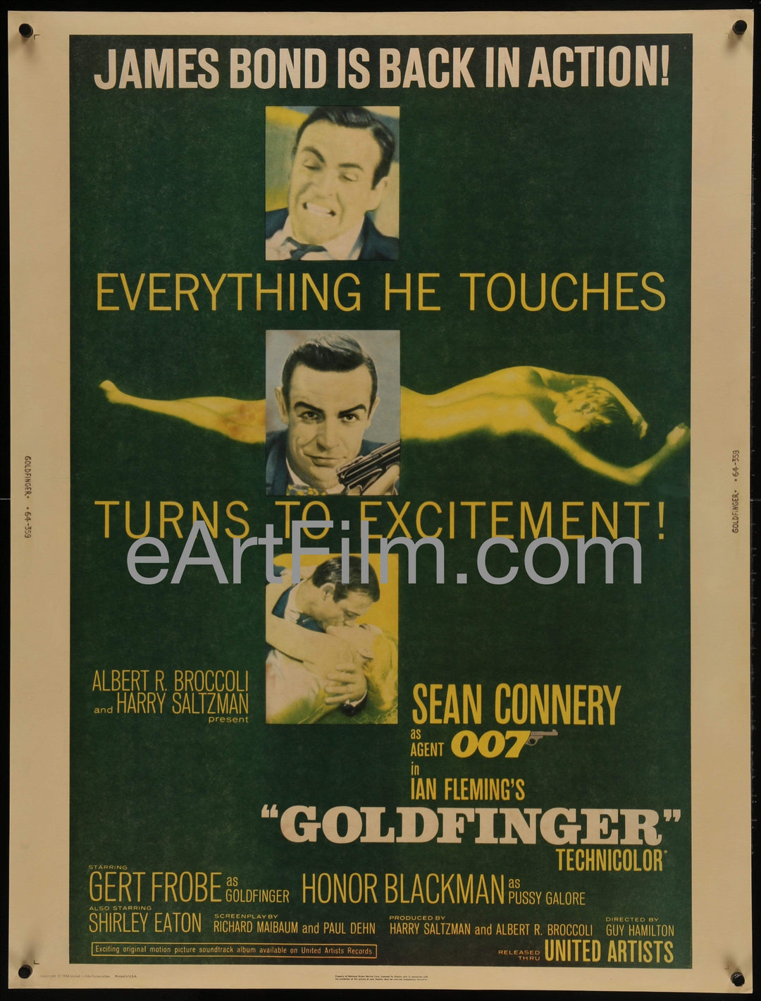 eArtFilm.com U.S One Sheet (30"x40")-Unfolded Goldfinger-Sean Connery-James Bond 007-Gert Frobe-1964-RARE-30x40-paperbacked