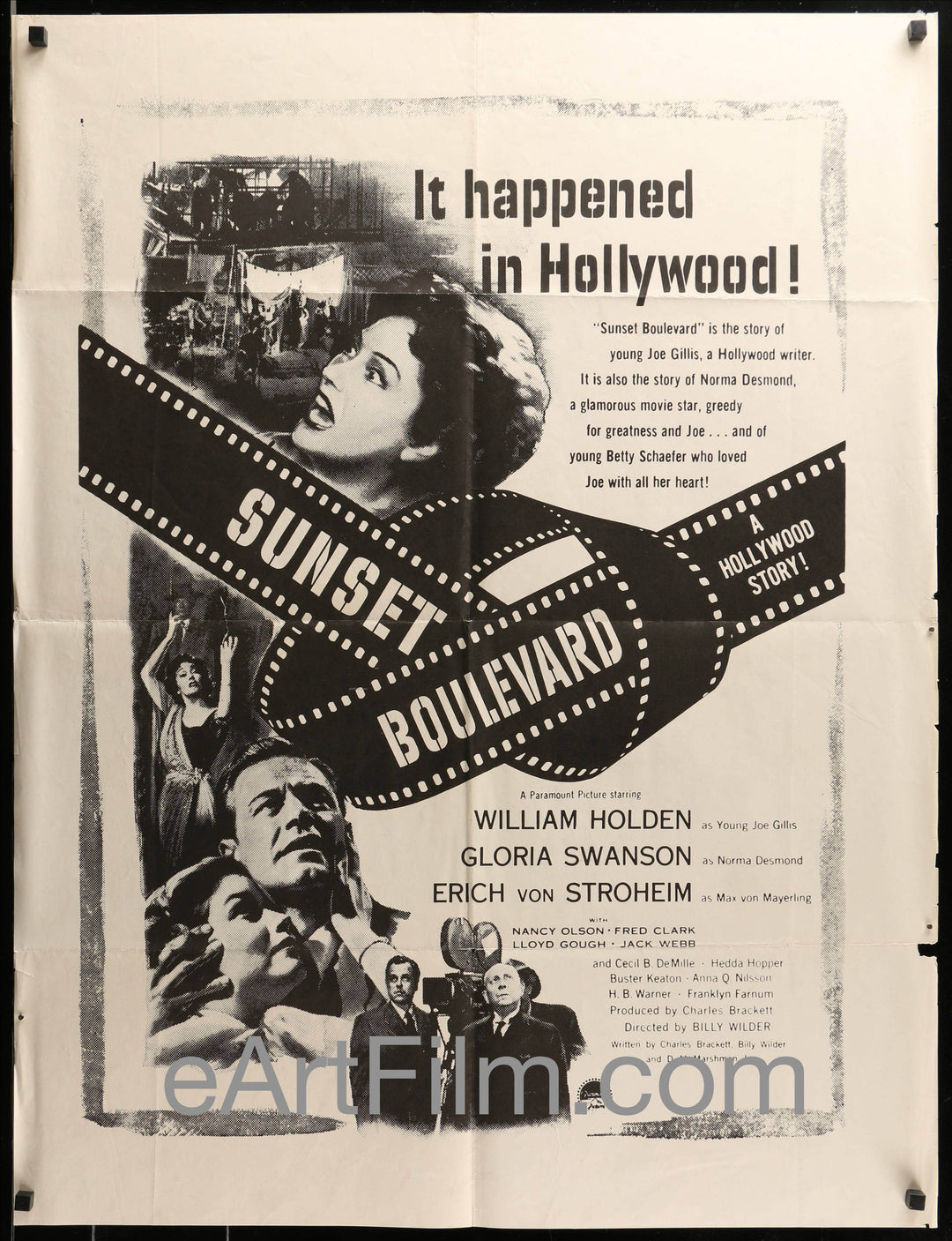 eArtFilm.com U.S One Sheet-Military-30"x39.5" Sunset Boulevard R60s-1950 30x39 Rare Military One Sheet-Billy Wilder-Gloria Swanson