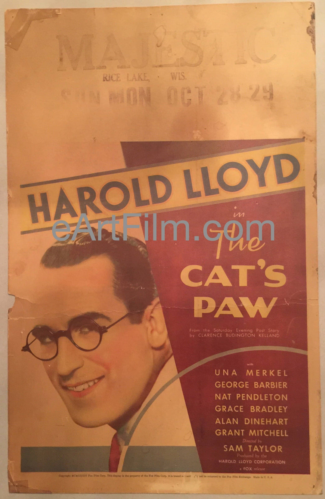 eArtFilm.com U.S Window Card (14"x22") Cat's Paw-Harold Lloyd comedy-1934-14x22 original window card